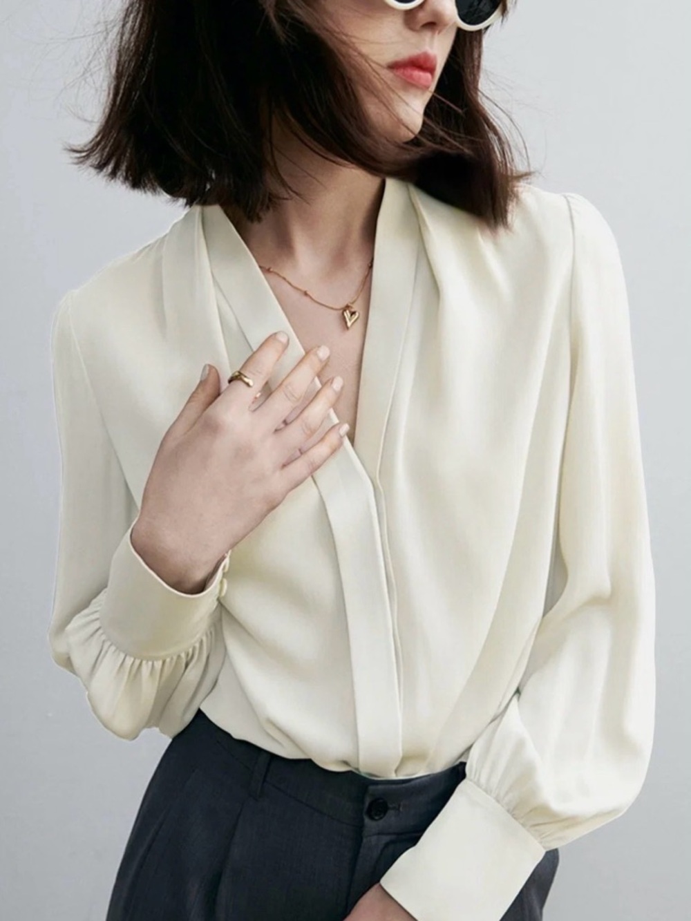 Chic Deep V-Neck Silk Blouse